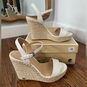 Michael Kors Jill Wedge Leather Sandal - optic white